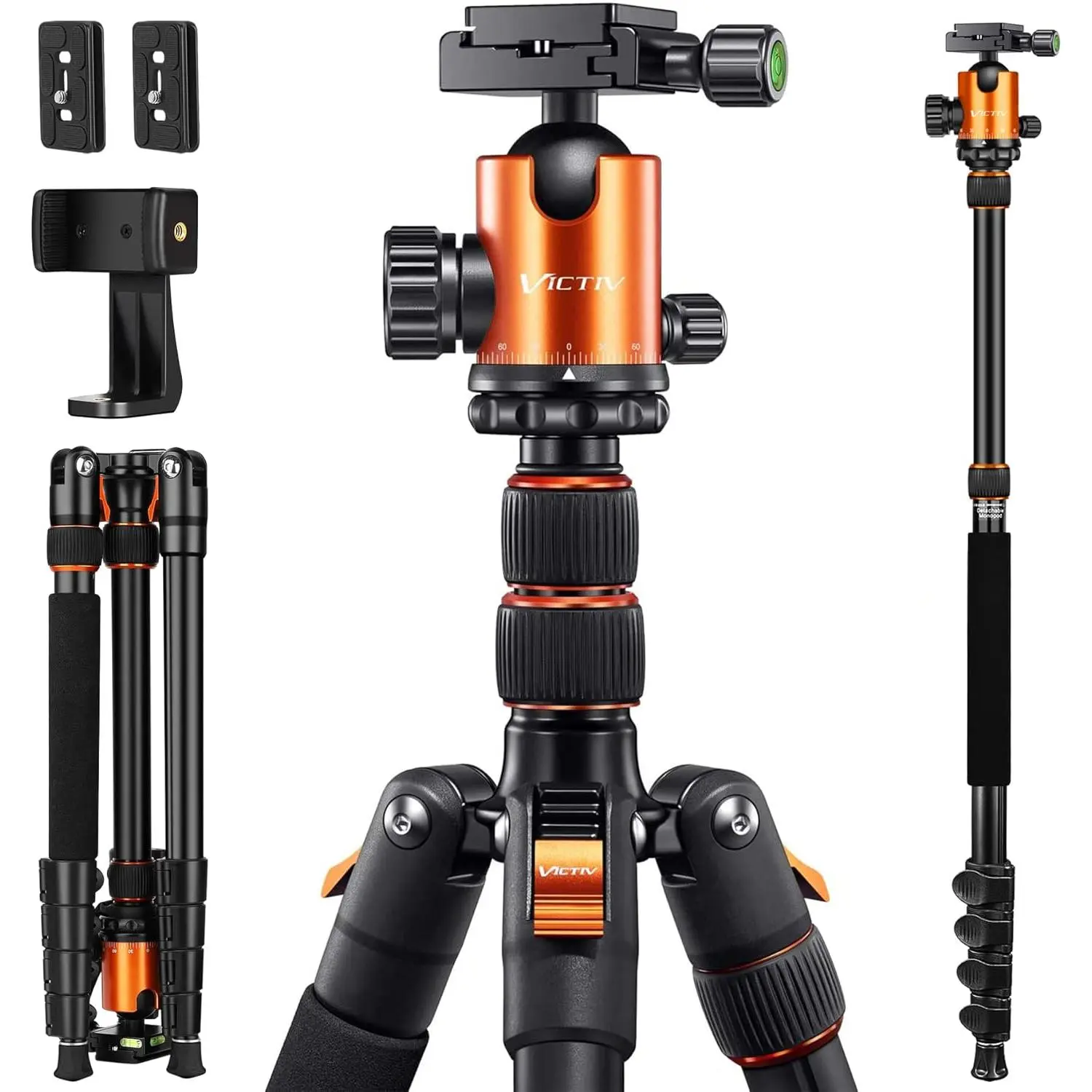 82" Tall Sturdy Heavy-Duty Metal Camera Tripod-Monopod, Professional Wildlife Photography & Filming Setup Equipment, Compatible with DSLR, Spotting Scope, Telescope, Binoculars