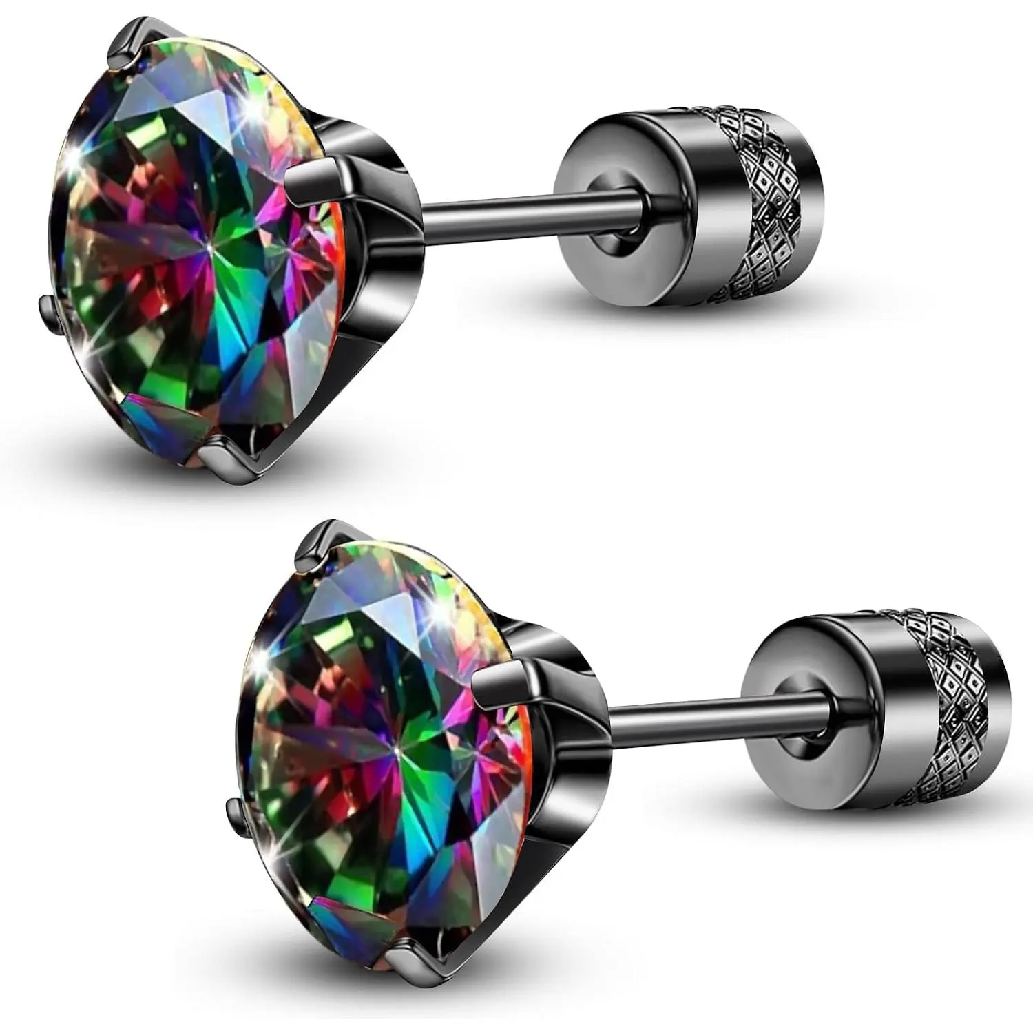 4-6 Pairs Stud Earrings for Men Women, Stainless Steel  Cubic Zirconia Earrings Studs /Black Cartilage Helix Tragus Earring Set for Multiple
