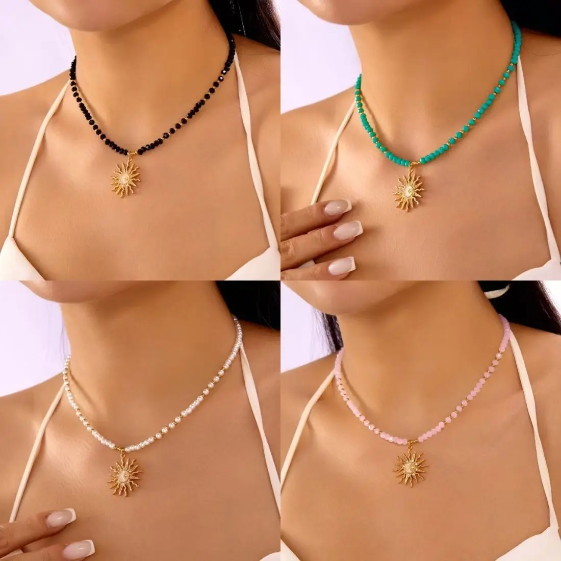 Sun Necklace for Women, Boho Crystal Sun Pendant Necklace, Trendy Minimalist Layered Jewelry, Versatile Design Aesthetic Statement Necklace, Adjustable Everyday Fashion Accessory for Beach Vacation, Summer Outfits, Parties, and Casual Wear