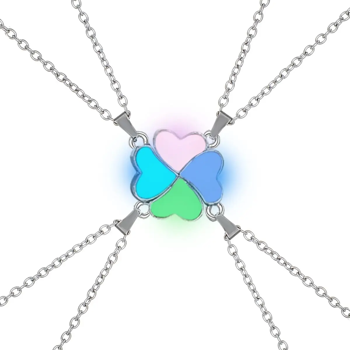 Stainless Steel BFF Friendship Puzzle Pendant Necklace, 4- | Set, Luminous Function