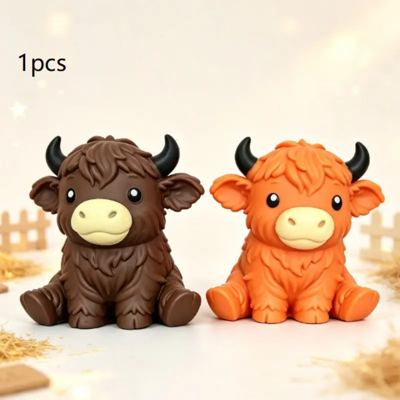Hot Selling New Highland Cow Soft Squeeze Fidget Toy, Cute Fluffy Cow Slow Rebound Stress Relief Toy, Odorless Flexible Rubber Anxiety Toy For Adults Kids Students, Portable Pocket Size Desktop Decor Ornament, Aesthetic Farm Animal Novelty Gift For Birthd
