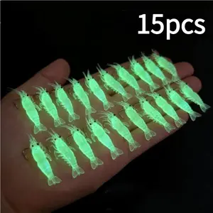 2026 New 16pcs Luminous Shrimp Lure Set, Luminous Soft Plastic Bait with Fish Hooks, Night Fishing Gear for Freshwater and Saltwater