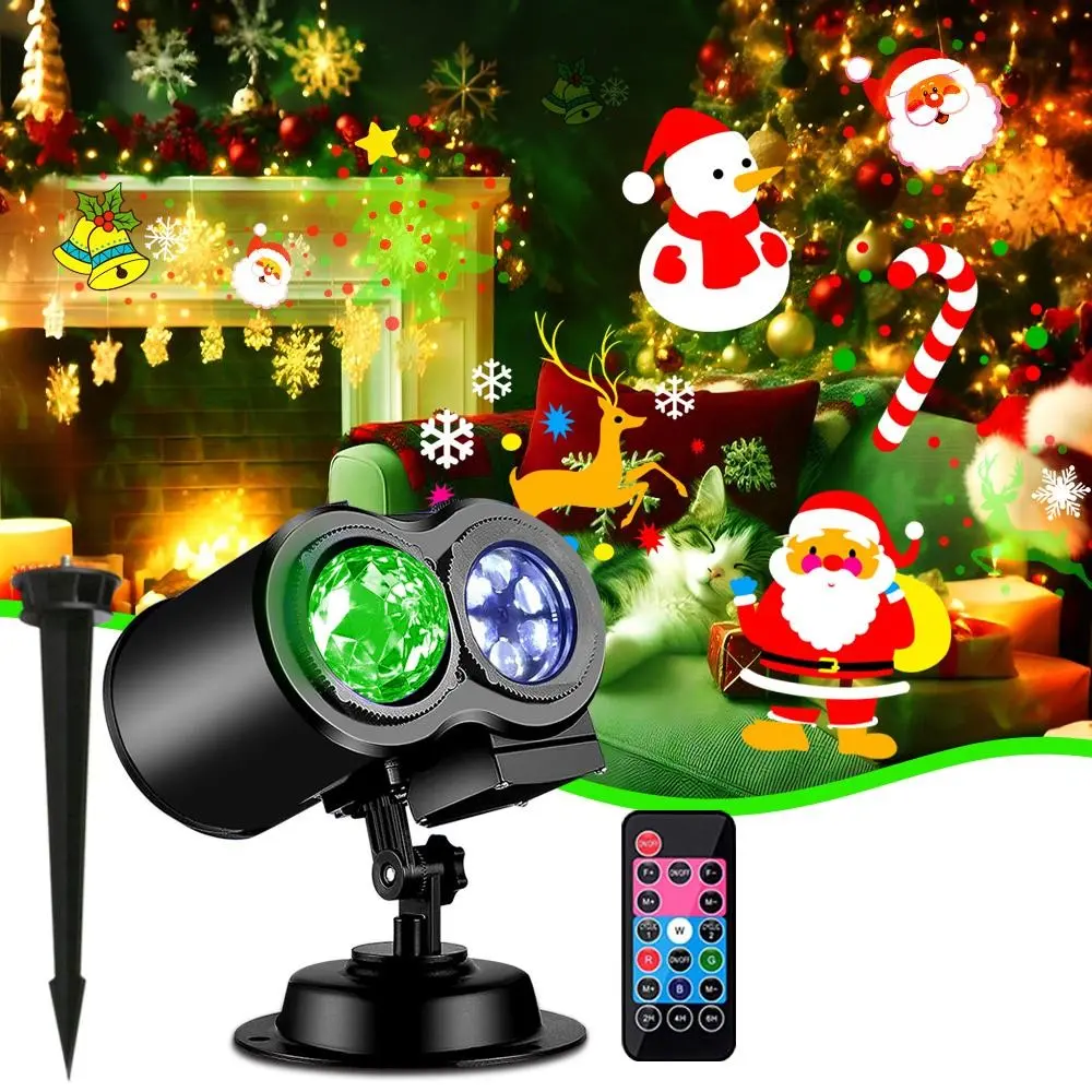 Outdoor Christmas Projector Light, LED Projection Lamp, 2-In-1 Water Wave Projector with 16 Modes, Waterproof Landscape Light Show, Halloween Birthday Party Decor