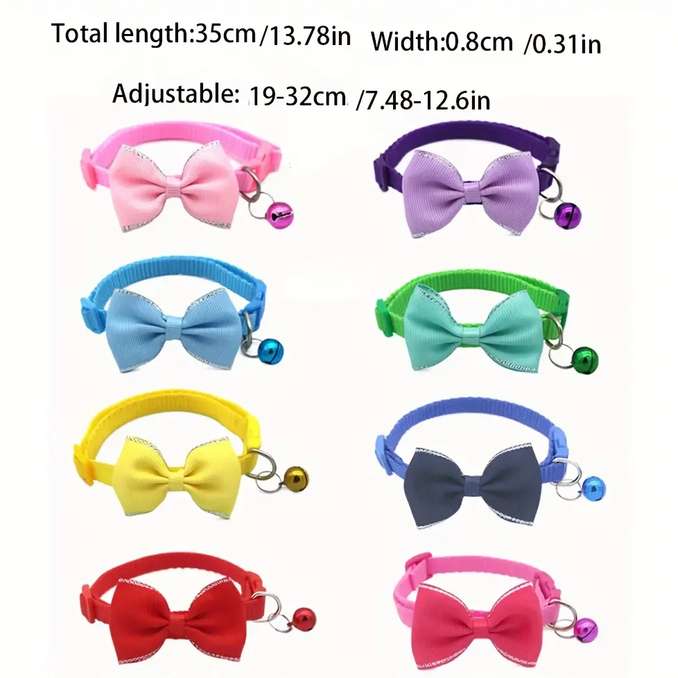 Chic Adjustable Cat Collar with Bell & Bow - Durable Polyester, Perfect for Small Dogs & Cats up to 17.6 lbs