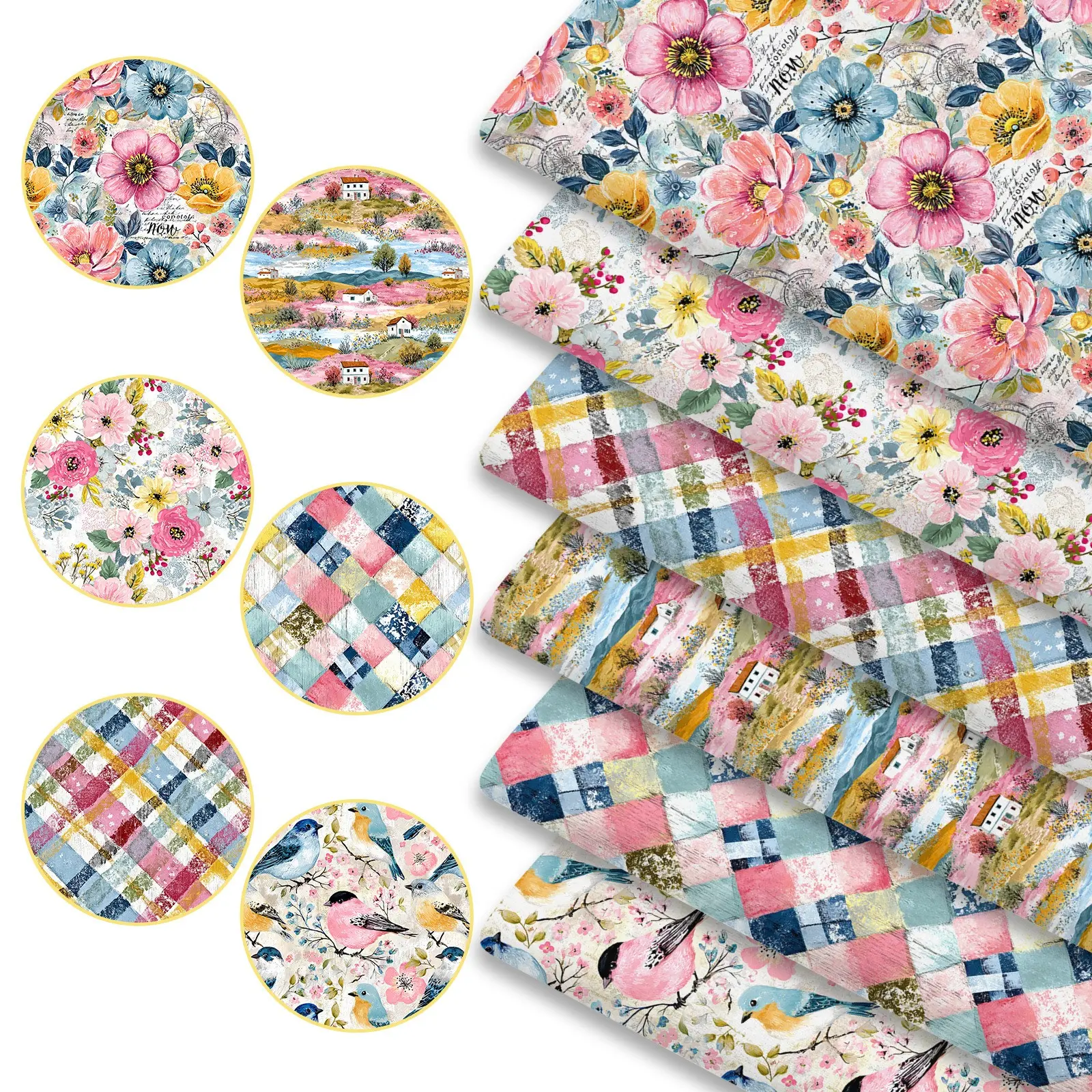 6pcs 45cm*50cm/19.69in*17.72in Elegant French Pastoral Pattern Fabric Squares, Chic Vintage Floral Print Patchwork Quilting Fabric for Sewing, Aesthetic Home Decor And Crafts