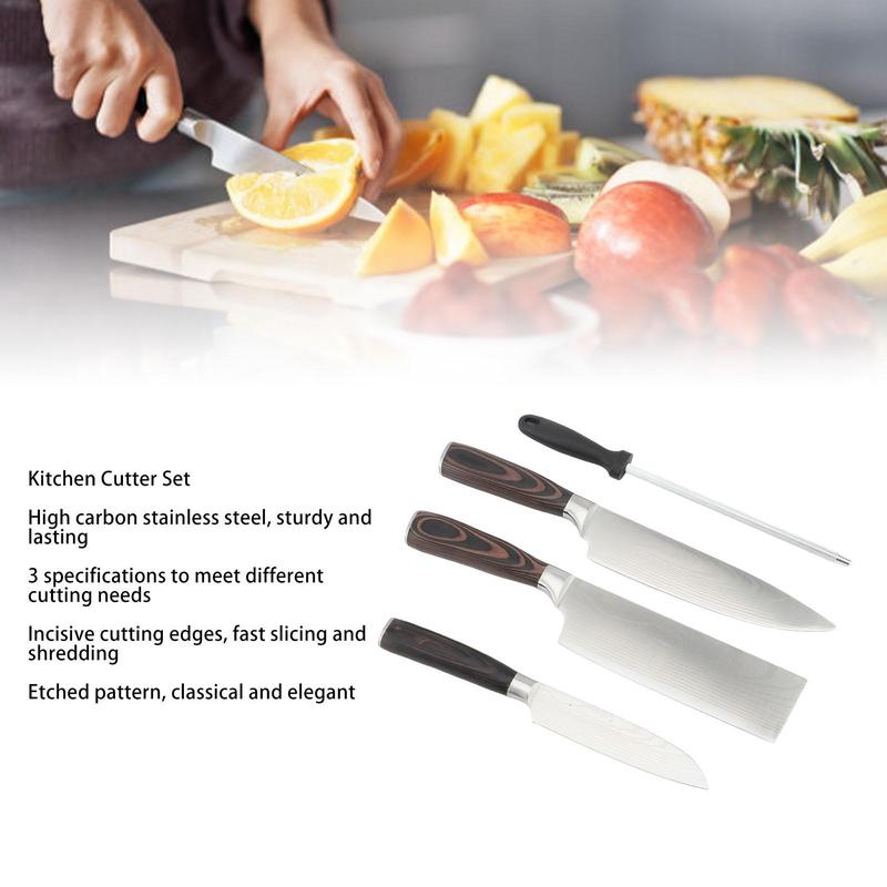 4 Piece Premium Japanese Style Knife Set with Laser Damascus Patterns, Imperial Collection, Ultra Sharp Cutting Edge