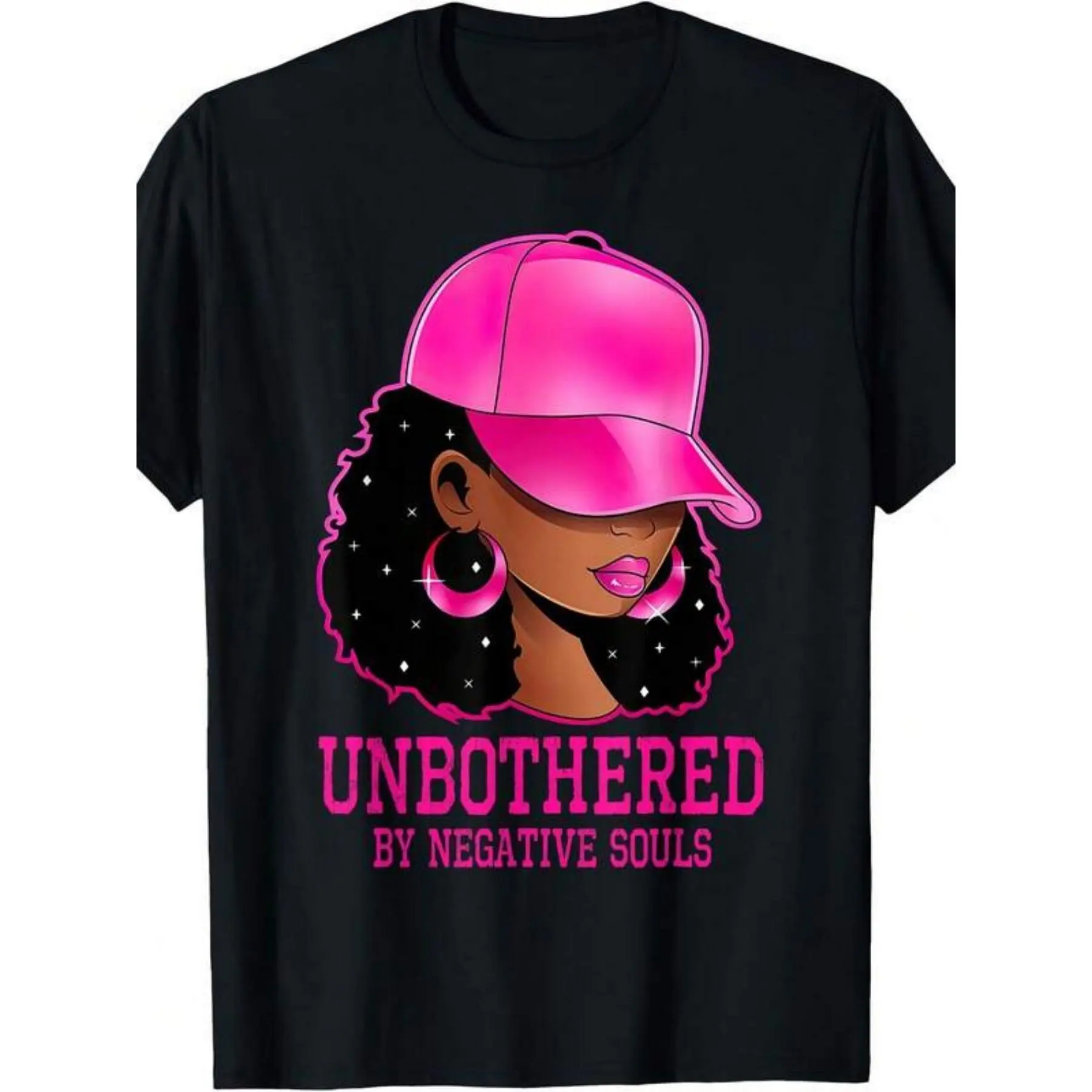 Afro Queen Sassy Black Unbothered T-Shirt | Crew Neck, Drop Shoulder, Slight Stretch Fabric, Random Print, Short Sleeve - Versatile for Daily Activities, Plus Size graphic low