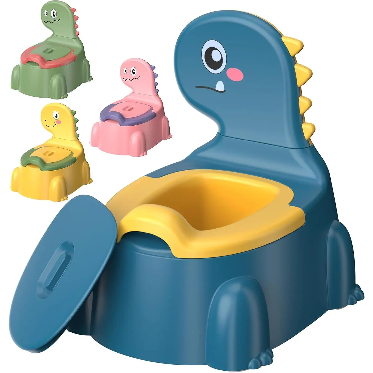 Potty Training Toilet Toddler Potty Chair Kids Boys Girls Dinosaur Animal Comtable Potties Training Seat  Childrens Ages 1-3 Portable Baby Toilets with Lid Back Easy to Clean Potty Trainer,Blue New model
