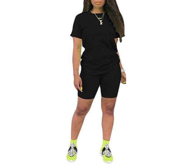 Biker Short Sets Women 2 Piece Outfits Summer Short Sleeve Jogger Tracksuit Large size loose sportswear two-piece suit
