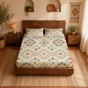 Vintage Boho Mandala Floral Fitted Sheet Set, 3 Pack (1 Fitted Sheet + 2 Pillowcases, No Pillow Inserts), Breathable Deep Pocket Design, Soft Skin-friendly Fabric, for Teens and Adults’ Bedrooms, Top Choice Bedding