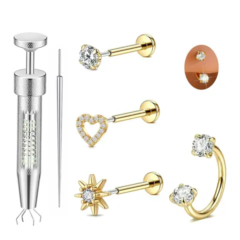 20g Push in Nose Stud Horseshoe Nose Rings Threadless Flat Back Cartilage Earrings Helix Tragus Nose Piercing Jewelry Hypoallergenic Stainless Steel Nose Rings Studs for Women Men