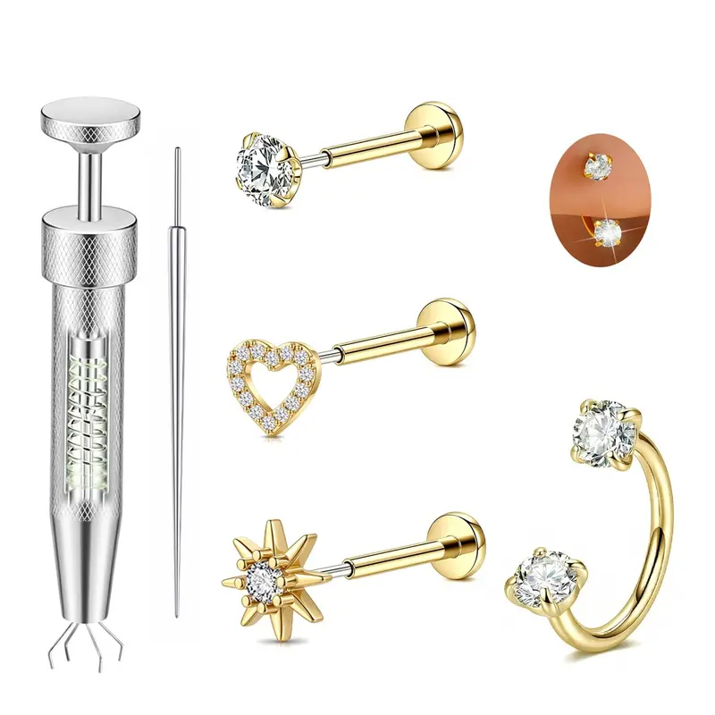 20g Push in Nose Stud Horseshoe Nose Rings Threadless Flat Back Cartilage Earrings Helix Tragus Nose Piercing Jewelry Hypoallergenic Stainless Steel Nose Rings Studs for Women Men