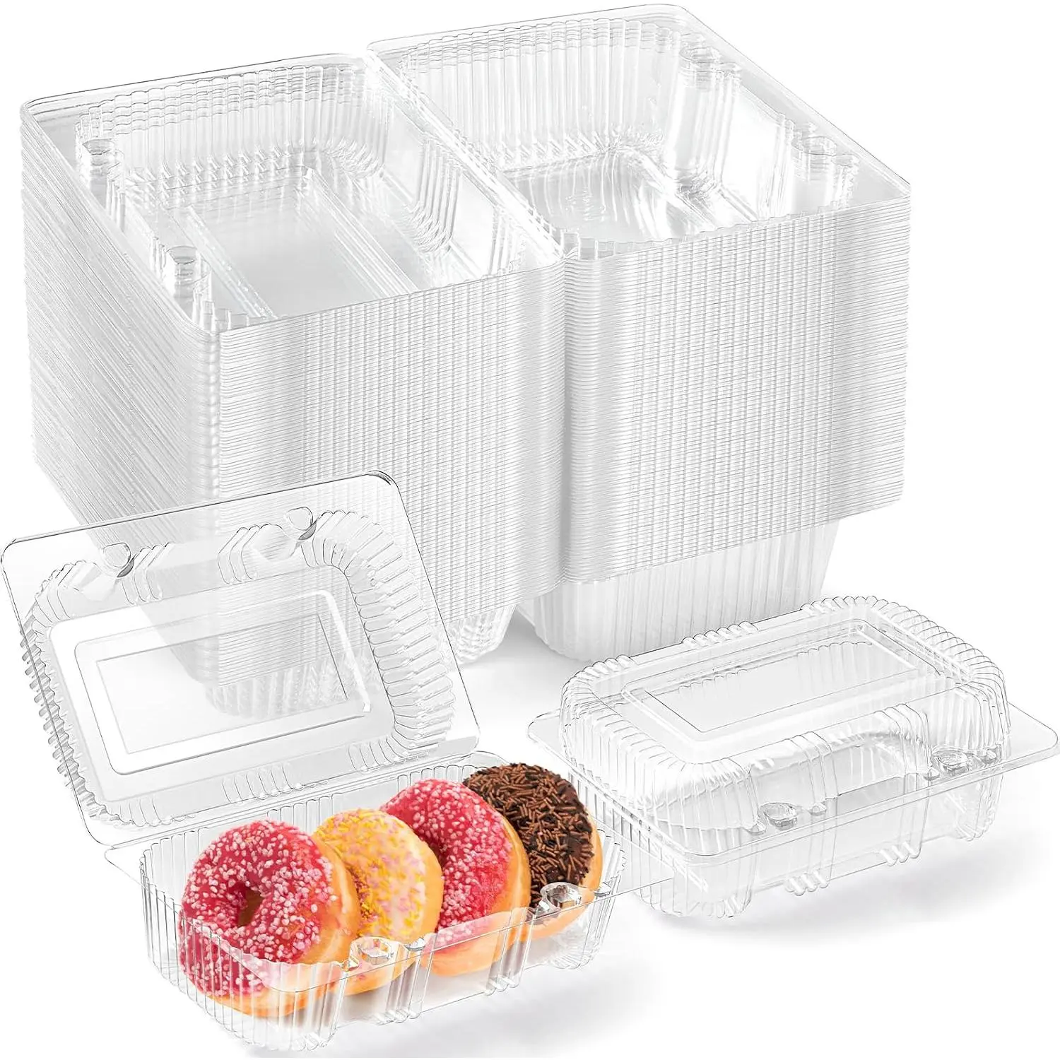 40 Pack Clear Hinged Plastic Containers, Sturdy To Go Clamshell  Containers with , Disposable Take Out Boxes for Desserts Cake Slices Sandwich Salad Cookies (7.2 × 4.7 ×3 Inches)