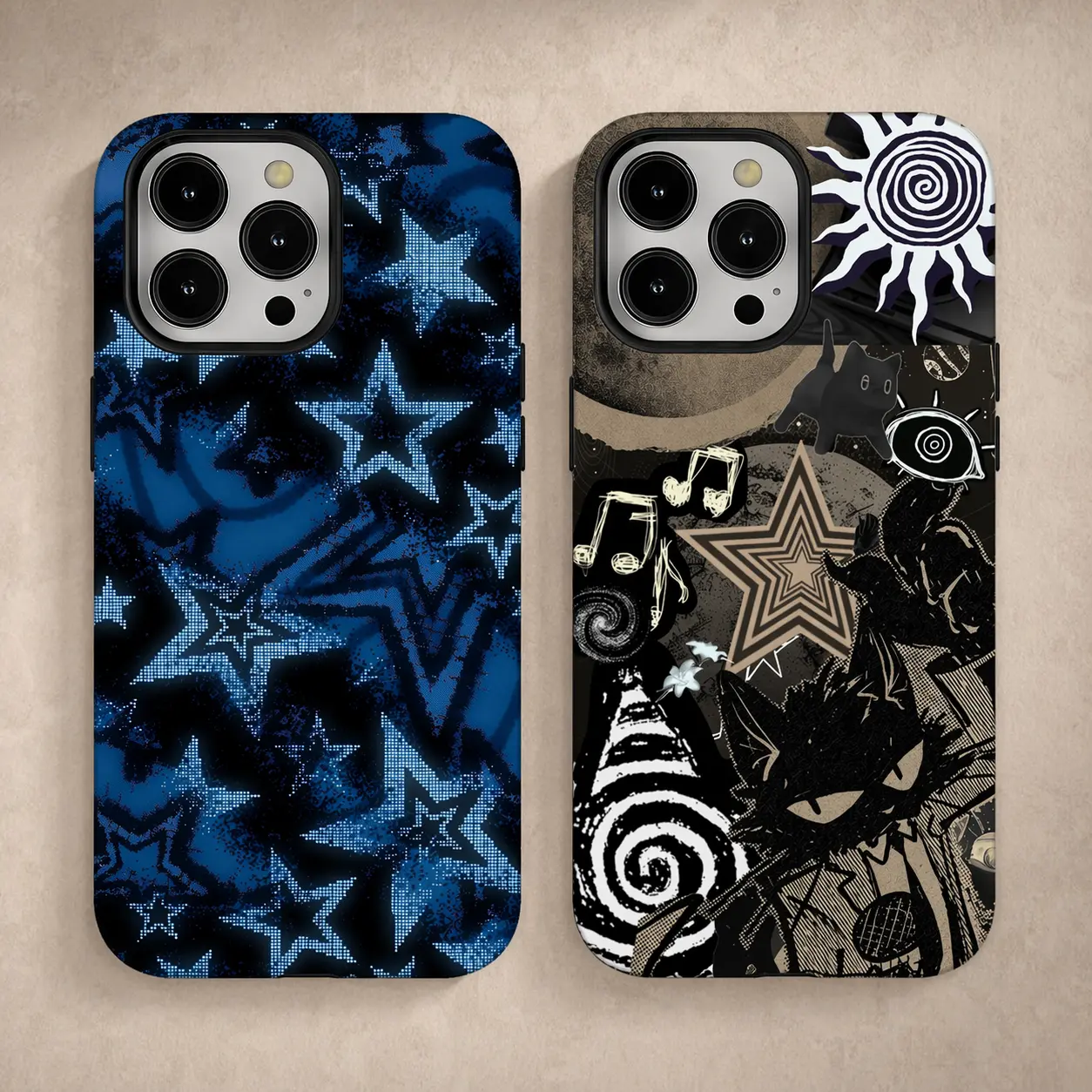 Y2K Galaxy Star Phone Case Mystic Purple Moon & Swirl Art Protective Cover for iPhone 17/16/15/14/13/12/11 ProMax Plus Samsung S26 S25 S24 S23 S22 Slim Lexan Polycarbonate TPU Tough Design Gift for Men Girls-FLEHYLMHK