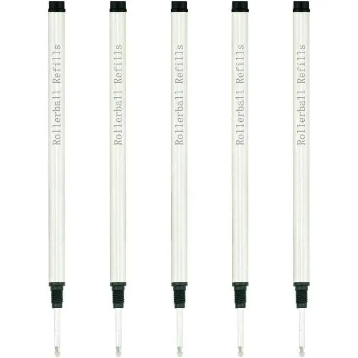 0.5 mm Pen Refills, Rollerball Type with Threaded Tips, Metal Body, Smooth Ink Delivery (5 x Black) for Office Stationery Writing Tools