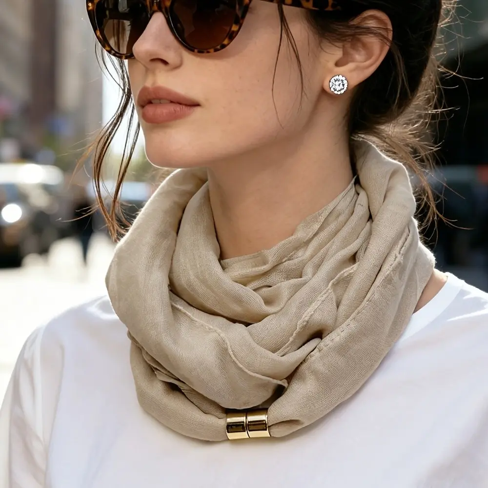 French Elegance Neck Warmer, Versatile Solid Color Scarf, Minimalist Tie-Free Silk Scarf, Commuter Style, High-End Universal Neck Wrap