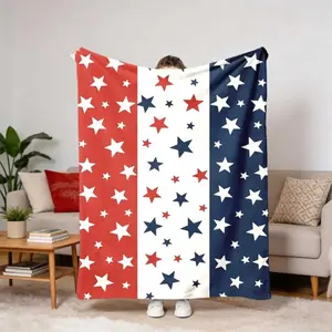American Flag Star-Spangled Fleece Throw Blanket, Red White Blue Soft Cozy Sofa Bed Decor, Adults and Children, Kid-Friendly 4th of July 250th Gift