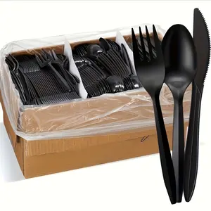 300 Piece Heavy Duty Disposable Plastic Cutlery Set 100 Knives 100 Forks 100 Spoons for Party Picnic Camping