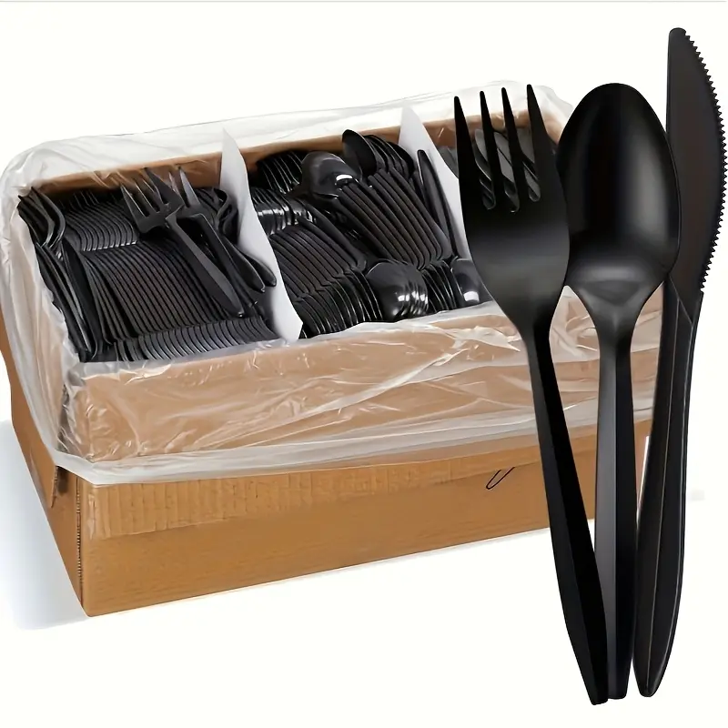 300 Piece Heavy Duty Disposable Plastic Cutlery Set 100 Knives 100 Forks 100 Spoons for Party Picnic Camping