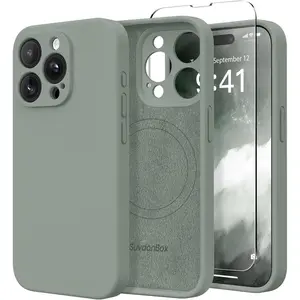 Magnetic for iPhone 15 Pro Case, Compatible with MagSafe, [Full Camera Protection][Screen Protector] Silicone Shockproof Protective Phone Case for iPhone 15 Pro 6.1", Calke Green