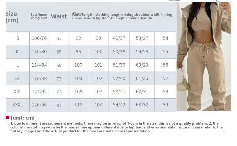 Women's Clothing Set Fleece-lined Hooded Sweater &Sleeveless Tank Top & Sports Sweatpants Pants Can be used with raincoat