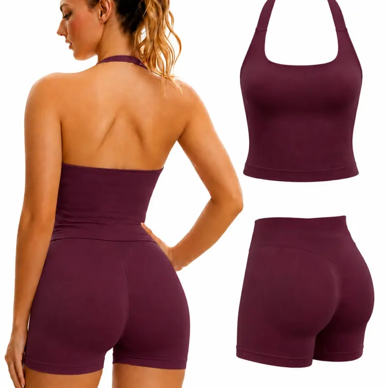 High-Waisted Backless Yoga Set, Butt Lifting Activewear Shorts Set, Quick-Dry Fitness Wear, Perfect for Workout Sessions, Comfortable & Stylish Design, Bodycon Workout Set, Athletic Clothes Set, Fitness Apparel