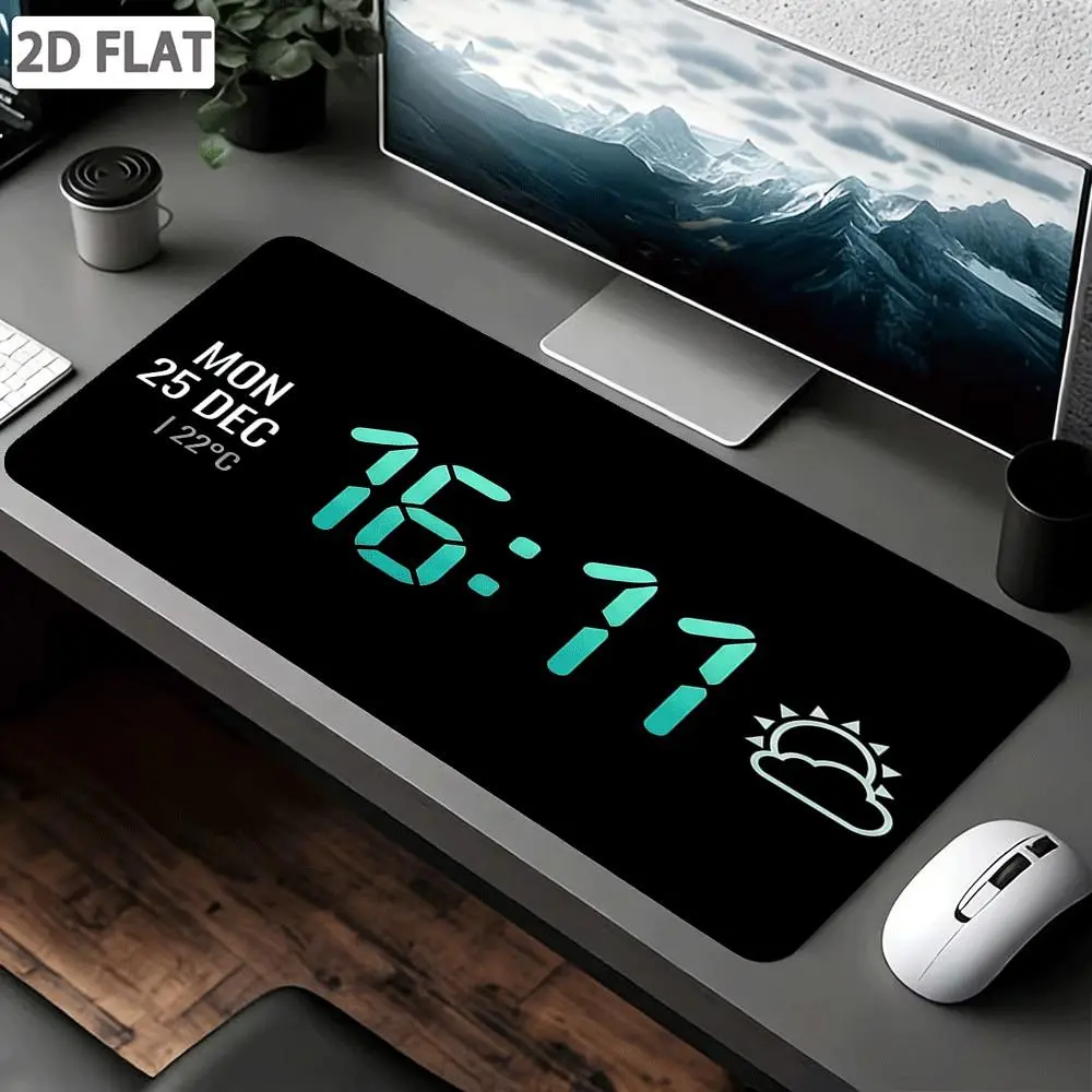 Printed Digital Clock Time Weather Pattern Gaming Mousepad - Nonslip Rubber Base Mouse Pad for Office Desk, Computers, Laptops (Note: Printed Pattern, Not a Real Digital Clock)