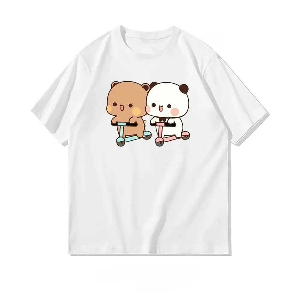 Men's & Women's Casual Cotton Printed Shortleeve T-Shirts - Panda Bear & Brownie True Love BUBU DUDU Couple Goma Peach Sugar Clothes for Adult Summer, Shortsleeve, Lady