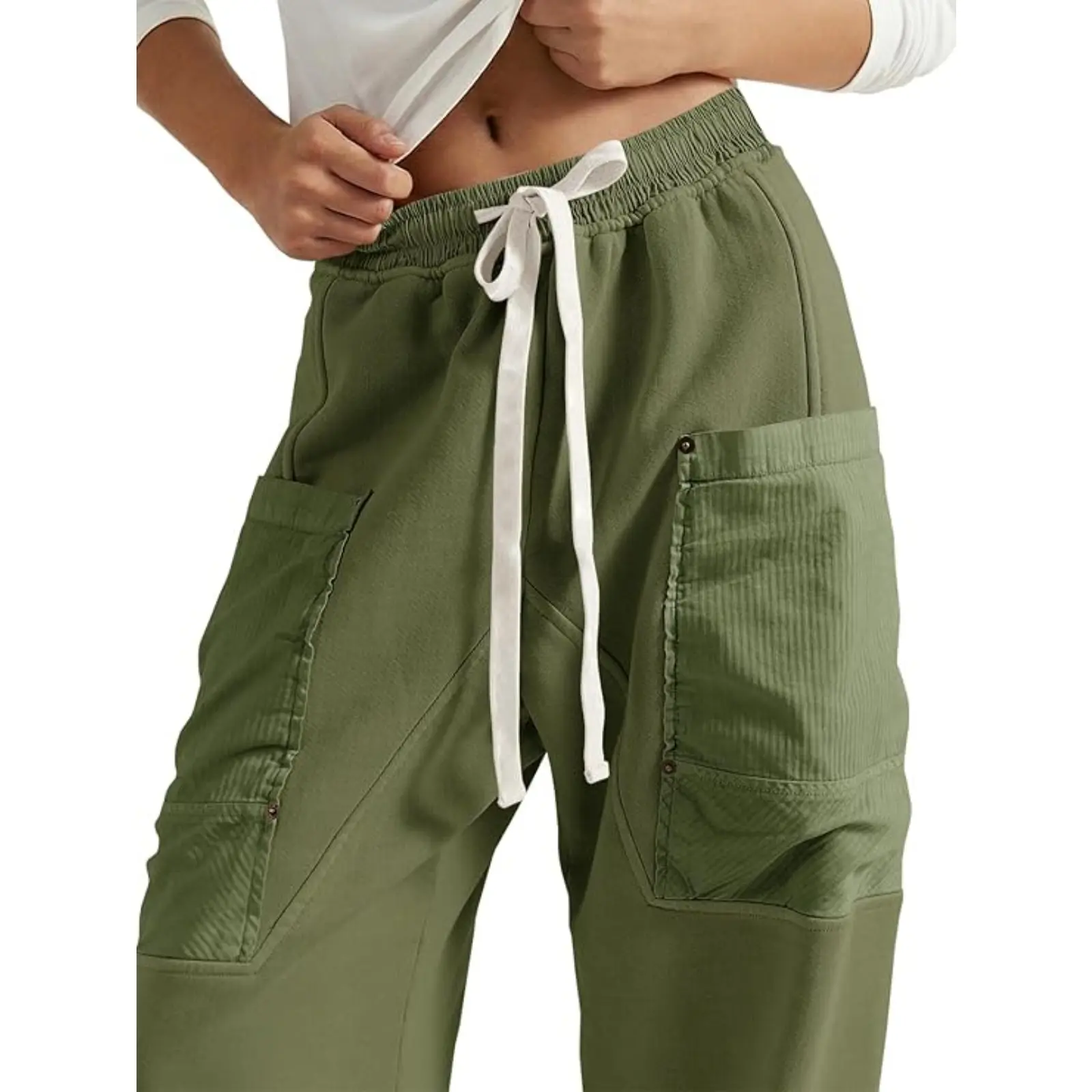 Aoysky Women's Barrel Pants - Comfy Casual Lounge Activewear Bottoms with Drawstring Elastic Waist, Pockets, Relaxed Fit, Elegant Lady Bottoms (Do Not Dry Clean)