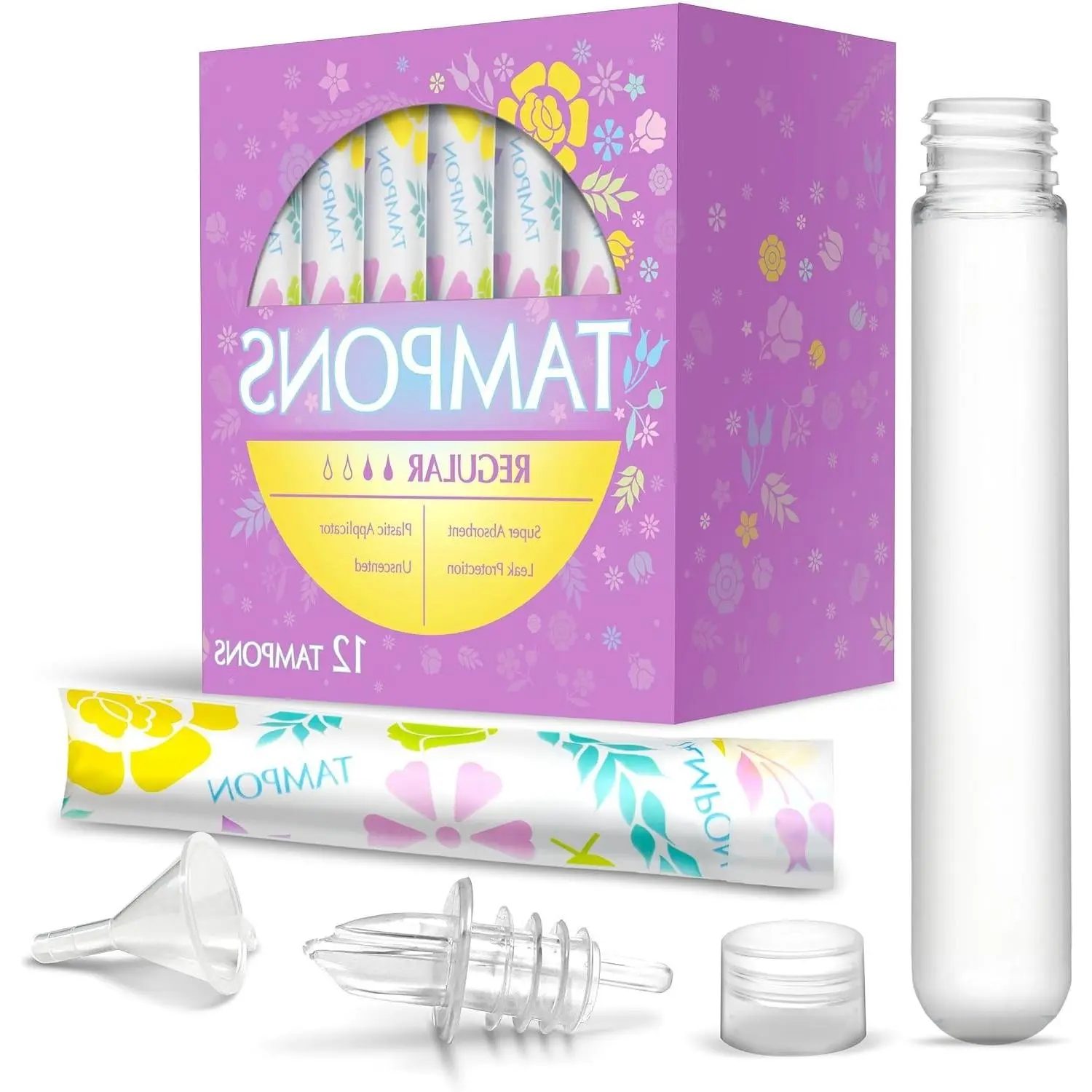 12 Pack Tampon Flasks (18 oz Total) - Hidden Alcohol Travel Flasks for Women - Secret Liquor Containers for Nightclubs, Festivals, Cruises, and Sports Events – Includes Funnel & Spout