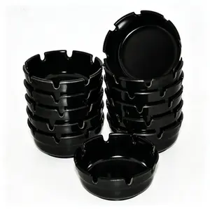 Round Plastic Economy Ashtray, 3.75 in Black Heavy-Duty Ashtray for Indoor-Outdoor Use, Cigarette Holder for Commercial Restaurants Bars (Home Supplies Decor)
