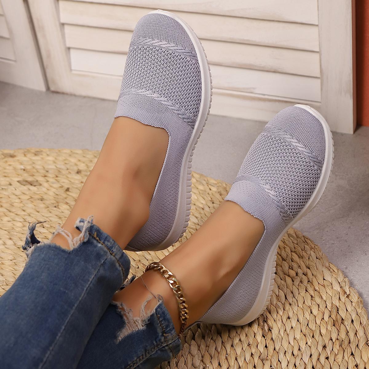 Womens Cloud Soft Sole Slip On Sneakers Breathable Knit Walking Shoes All Day Comfort Casual Trainers For Women Cozy Everyday Wear