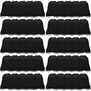 Grneric 50Pcs Drawstring Backpack Bulk Cinch Bag, Drawstring Bags Polyester for Gym Sports Beach Party Trip (Black)