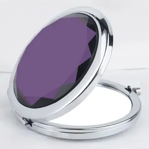 2pcs Portable Round Makeup Mirror, Crystal Folding Travel Mirror, Compact Metal Small Mirror, Dual-Sided Effect, Flat & Magnifying