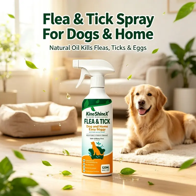 Flea & Tick Spray for Dogs & Home, Natural Oil Dog Flea Treatment, Kill Fleas Ticks and Eggs, Pet Bedding Carpet Spray