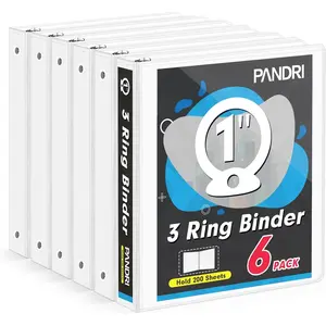 3 Ring Binder 1 Inch,  6 Pack 1-Inch Binder Fits Letter Size 8.5'' x 11'' Paper, Versatile Binders for Office  School, 2 Pockets, White