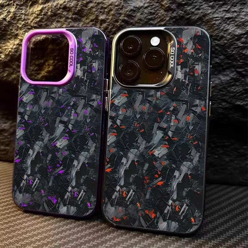 Imitation Forged Carbon Fiber Plating Phone Case For iPhone 17 16 15 14 13 12 11 Pro Max Shockproof Matte Hard Cover