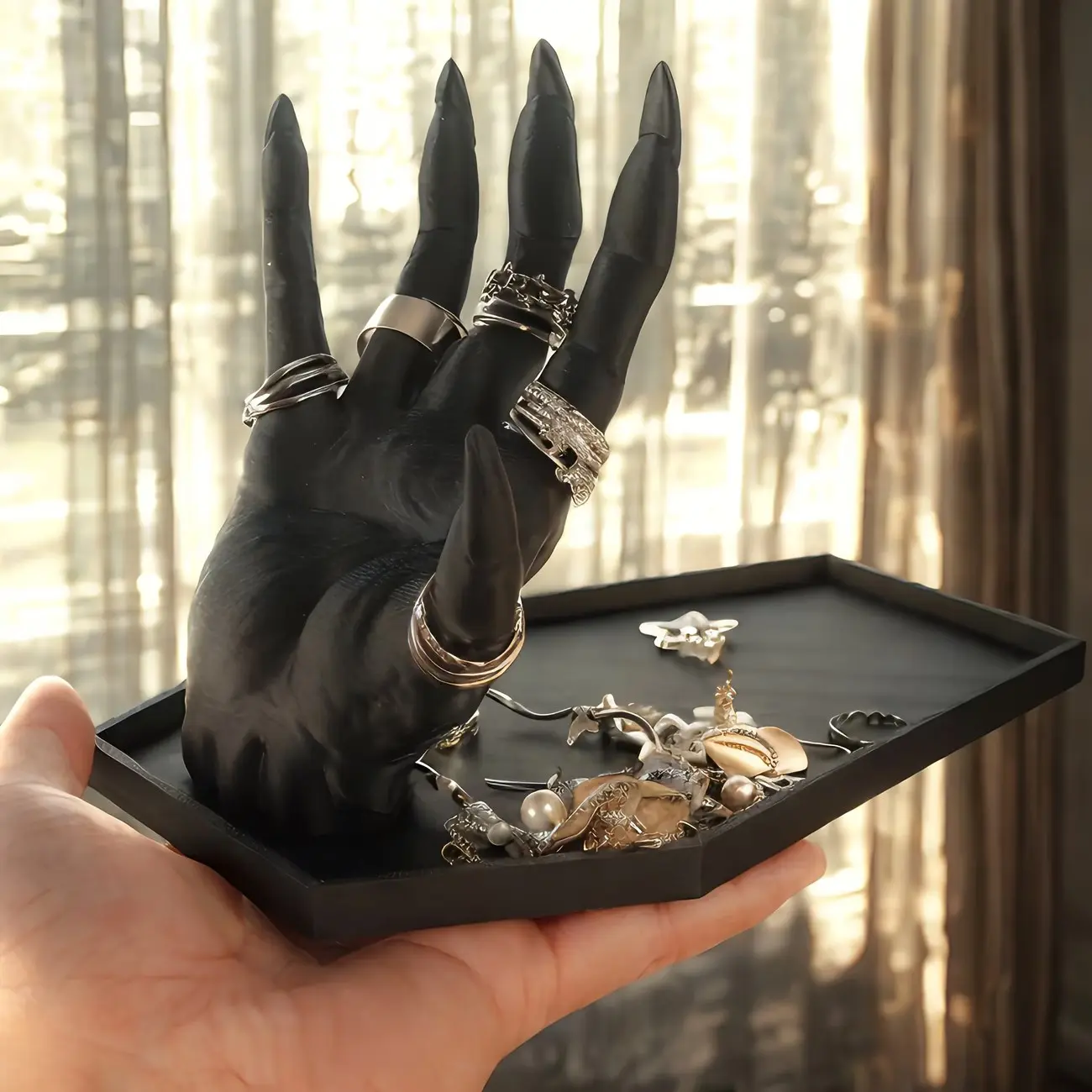 Wind Demon Hand Jewelry Stand, Gothic Bone Joint Design, Practical Storage, Multi-Functional Desktop Organizer, Accessory Holder, Plastic Material