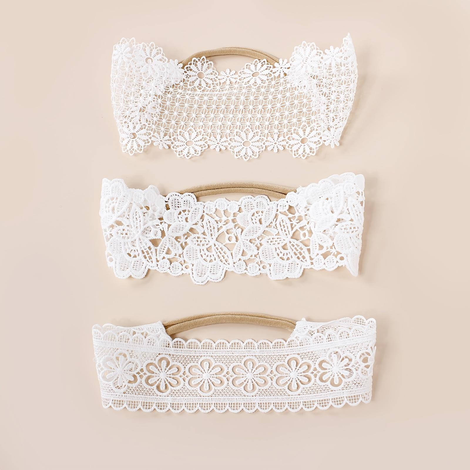 3 White Embroidered Baby Headbands, Deli