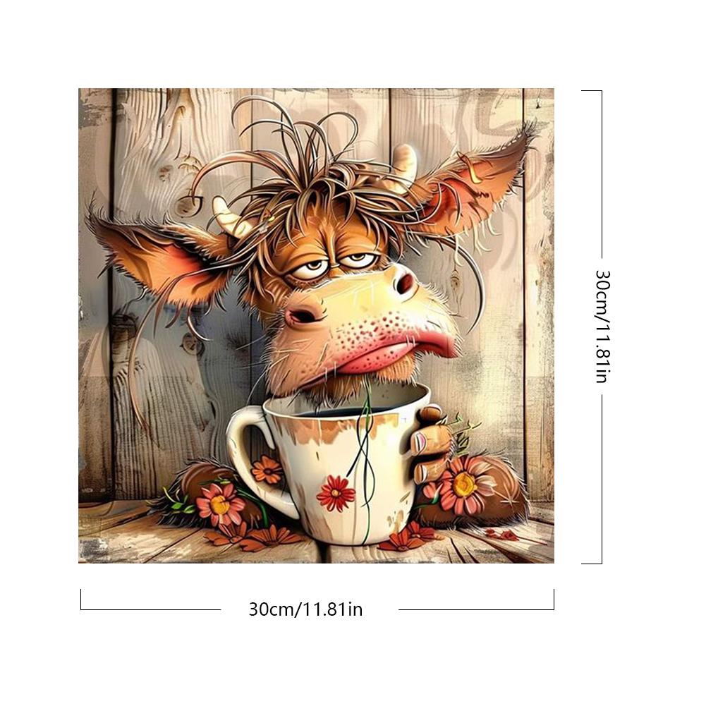 Paint By Numbers Kit On Canvas DIY Oil Art Cow Picture Home Wall Decor 30x30cm (D)