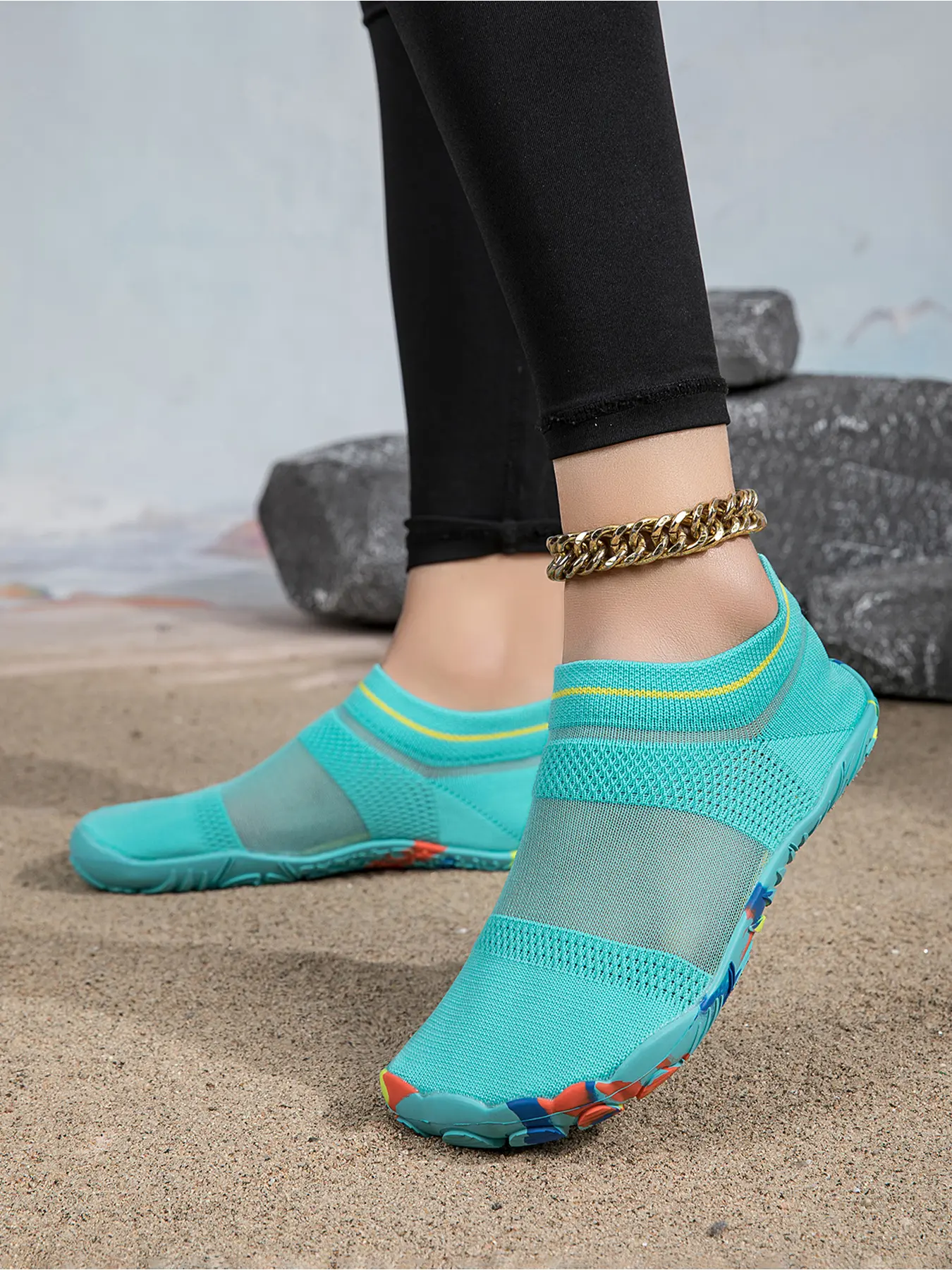 Women's Wide Toe Water Shoes, Quick Dry Stretch Knit Aqua Socks, Soft Lightweight EVA Sole for Pool Swimming, River Wading & Indoor Yoga