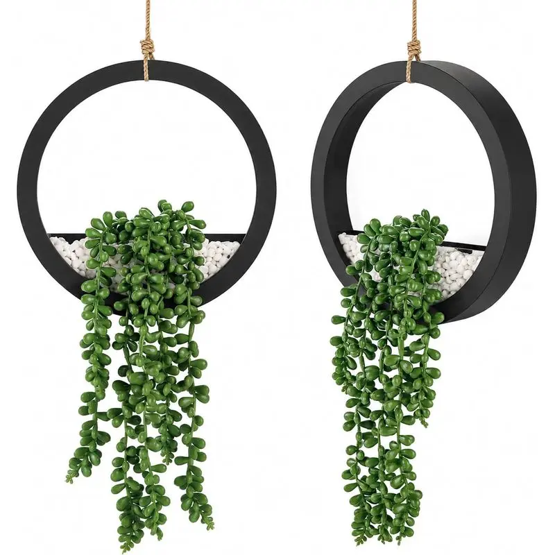 2 Pack Artificial Hanging Plants with Pots, Faux Succulent String Plants for Wall Decor, Bedroom, Bathroom, Living Room & Home Decoration
