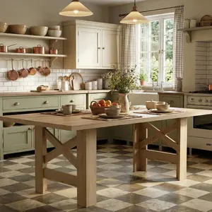 Garvee 71" Long Wooden Farmhouse Dining Table for 6-8 with Thick Sturdy Frame and Stable Triangular Legs, Rectangular Kitchen or Office Table in Natural, Retro Brown, Retro Black, and Retro Gray