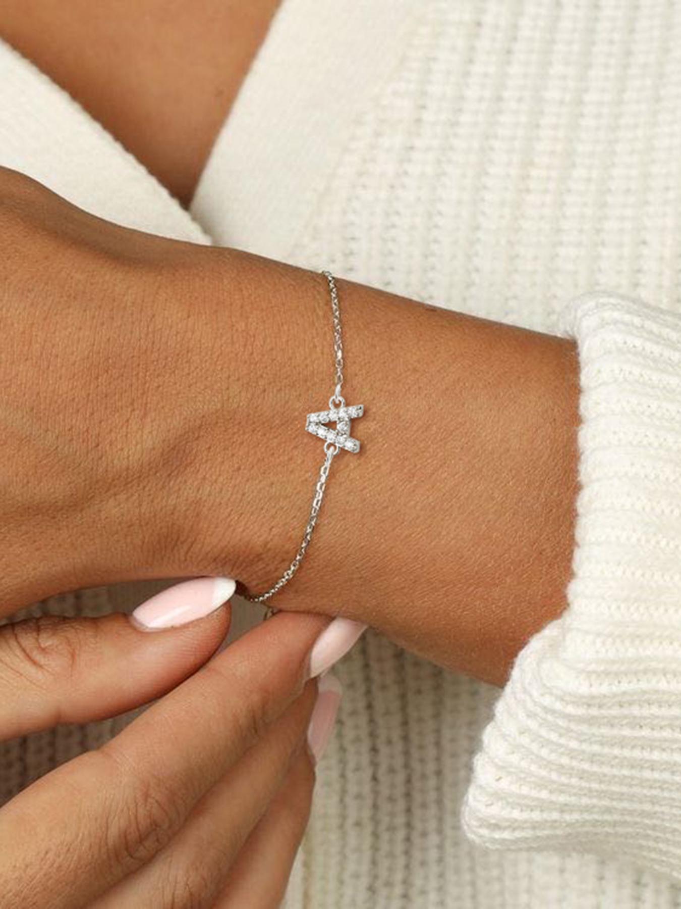 Fashion Letter Initial Detail Rhinestone Decorated Link Bracelet for Women for Gift, Minimalist Dainty Jewelry, Delicate All-match Luxury Jewelry As Gift, Fashion Bracelets