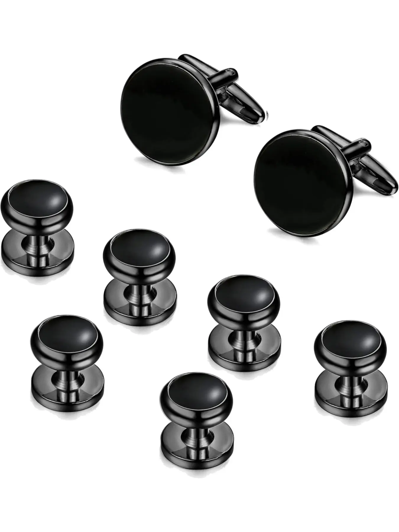 Gold Black Cufflinks and Studs Set for Men, Stainless Steel Formal Wedding Tuxedo Buttons, Groomsmen Gift