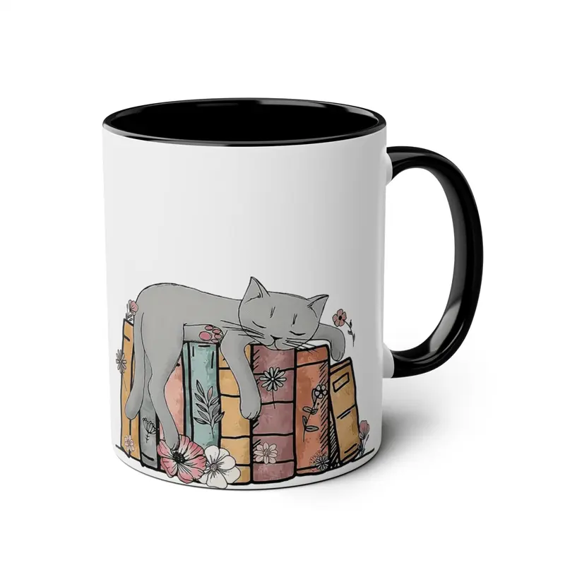 11oz Lazy Cat Print Ceramic Coffee Mug, Cute Tea Cup Perfect Gift for Readers, Friends and Family