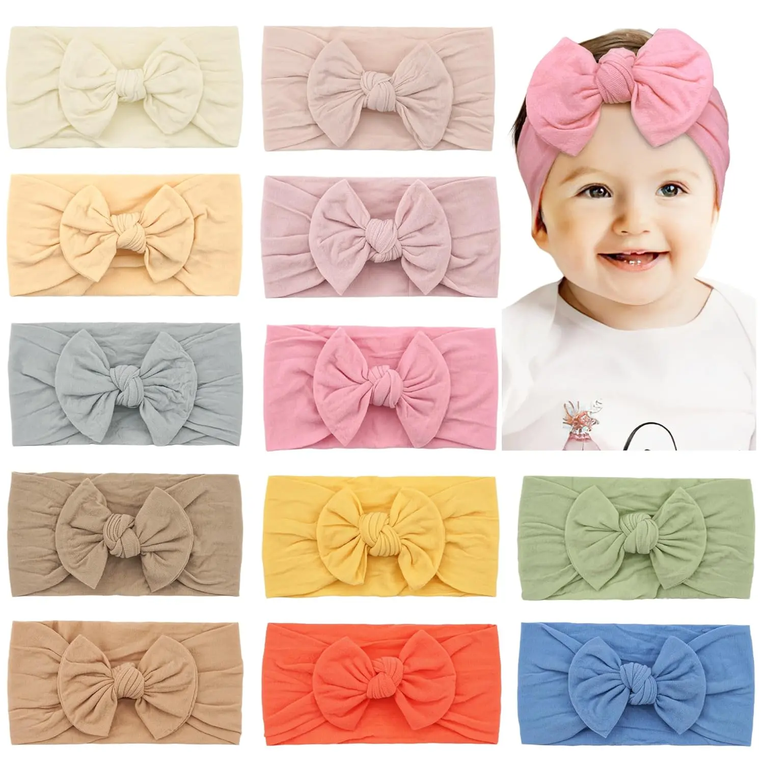 Super Stretchy Soft Knot Headbands with Hair Bows Head Wrap Hair Accessories For Newborn Baby Girls Infant Toddlers Kids