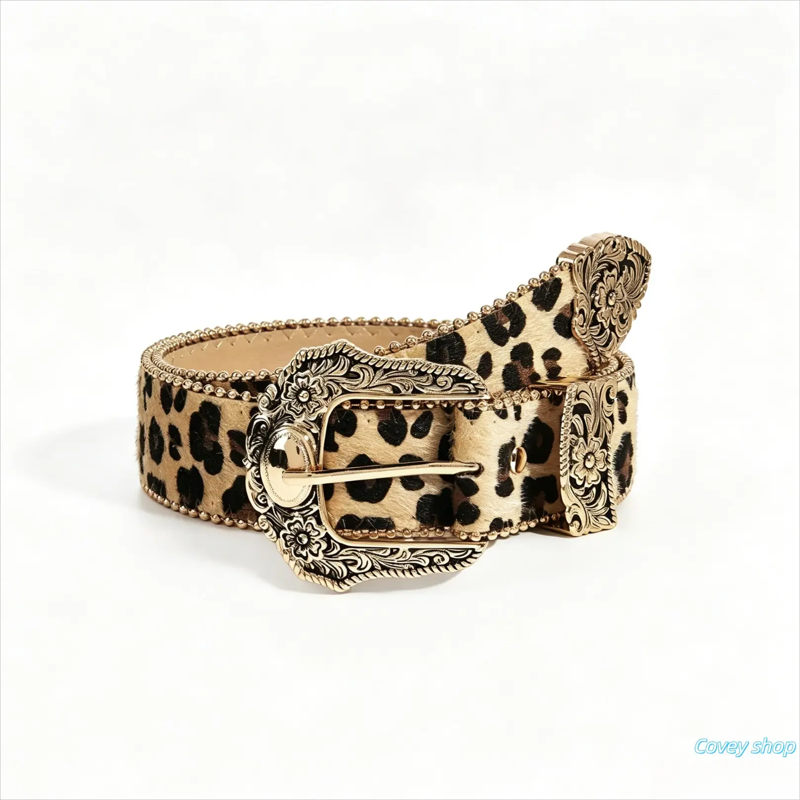 Women’s Vintage Animal Print Faux Fur Western Belt - Flower Engraved Metal Buckle Waist Strap, Funky Unique Accessories for Women, Versatile Daily Outfit & Gift Accessory, Belts For Women