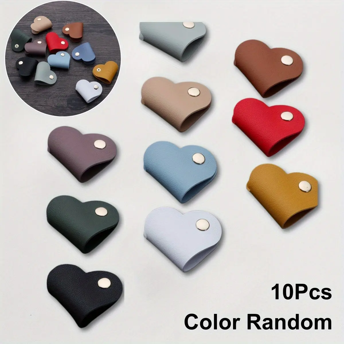 10pcsCharge Cable Earphone Cable Wrap Leather Storage Sleeve, Cable Bundle Desktop Cable Storage Clip Organizer, Cute Heart Shaped Bow Wrap Cable Strap Data Cable Bundle Protective Sleeve Color Random