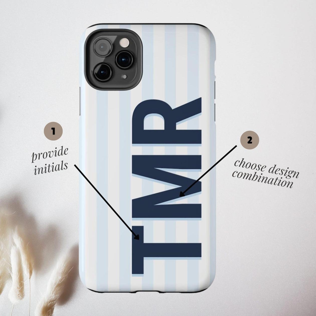 Custom Monogram Initials Case for  phone 11 12 16 15 14 13 17 Shadow Monogram Retro Stripe Summer Beachy Tough Phone Cover Personalized with Initial,Can be given as a gift to friends or family.